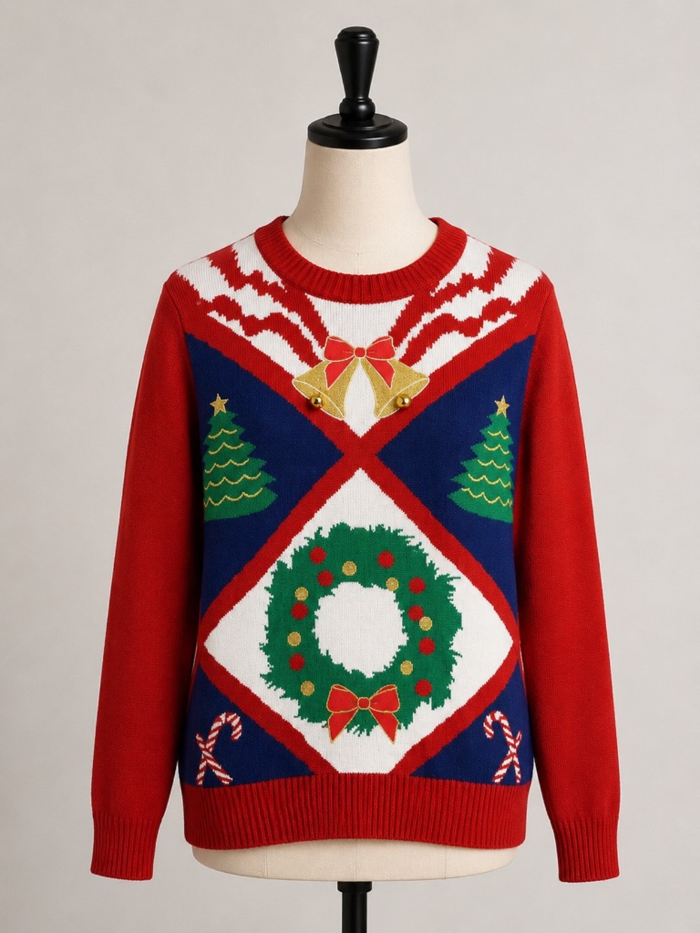 Tipsy Elves XXL Ugly Christmas Sweater Bells Wreath Trees‎ Candy Canes